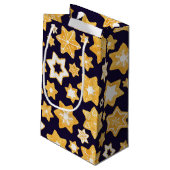 ネイビーブルーの背景を持つクリスマスクッキーリース スモールペーパーバッグ (裏面アングル)