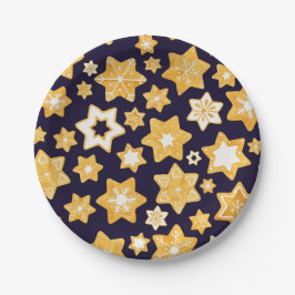 ネイビーブルーの背景を持つクリスマスクッキーリース ペーパープレート