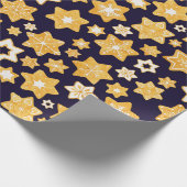 ネイビーブルーの背景を持つクリスマスクッキーリース ラッピングペーパー (角)