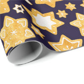 ネイビーブルーの背景を持つクリスマスクッキーリース ラッピングペーパー (ロールコーナー)