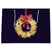 ネイビーブルーの背景を持つクリスマスクッキーリース ラージペーパーバッグ (正面)