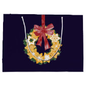 ネイビーブルーの背景を持つクリスマスクッキーリース ラージペーパーバッグ (裏面)