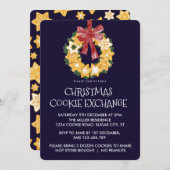 ネイビーブルーの背景を持つクリスマスクッキーリース 招待状 (正面/裏面)