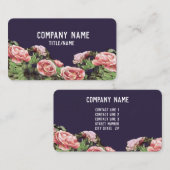 ネイビーブルーの自然アートのピンクのチューリップの花 名刺 (正面/裏面)