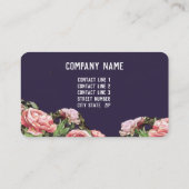 ネイビーブルーの自然アートのピンクのチューリップの花 名刺 (裏面)