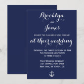 ネイビーブルーの航海の結婚式の招待状　アンカー 招待状 (正面/裏面)