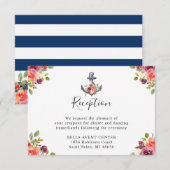 ネイビーブルーの航海アンカー花の結婚式の披露宴 エンクロージャーカード (正面/裏面)