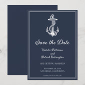 ネイビーブルーの航海アンカー・セーブ・ザ・デート 招待状 (正面/裏面)