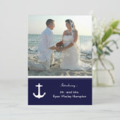 ネイビーブルーの航海テーマの結婚式後写真招待状 招待状 (スタンド正面)