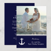 ネイビーブルーの航海ポスト結婚写真招待状 招待状 (正面/裏面)