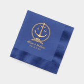 ネイビーブルーの航海モノグラム結婚式 箔ナプキン (左)