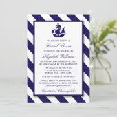 ネイビーブルーの船とストライプの海軍 ブライズシャワー 招待状 (スタンド正面)