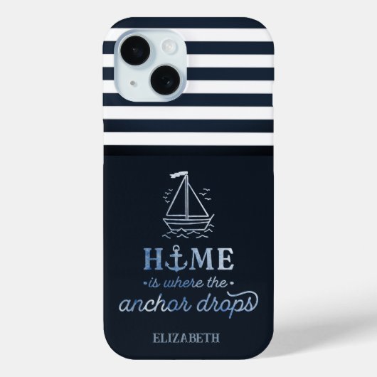 ネイビーブルーの船と錨 Case-Mate iPhoneケース (裏面)