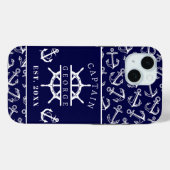 ネイビーブルーの船の錨 ネイティカルキャプテンの名前 Case-Mate iPhoneケース (裏面 (横))