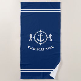 ネイビーブルーの船名を持つシーホースいかり ビーチタオル