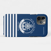 ネイビーブルーの船輪・アンカー Case-Mate iPhoneケース (裏面(横))