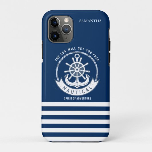 ネイビーブルーの船輪・アンカー Case-Mate iPhoneケース (裏面)
