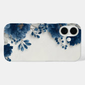 ネイビーブルーの芍薬iPhoneケース Case-Mate iPhoneケース (裏面 (横))