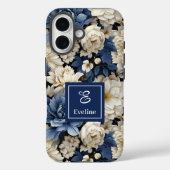 ネイビーブルーの花々 iPhoneケース 青い花柄  Case-Mate iPhoneケース (裏面)