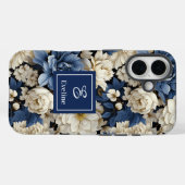 ネイビーブルーの花々 iPhoneケース 青い花柄  Case-Mate iPhoneケース (裏面 (横))