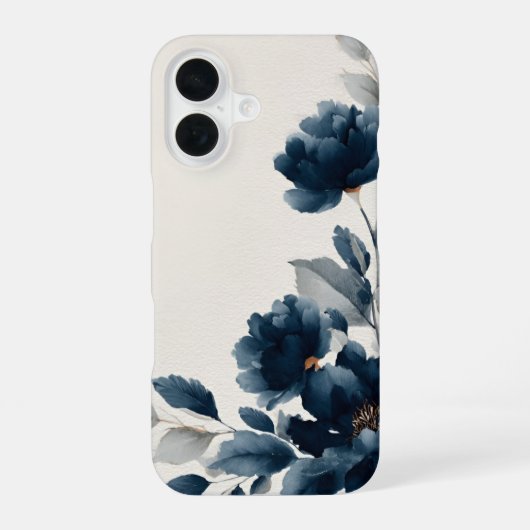 ネイビーブルーの花々 iPhone 16ケース (裏面)