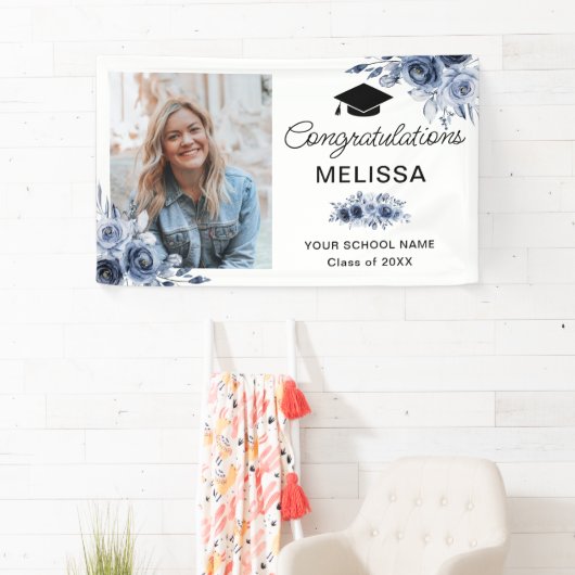 ネイビーブルーの花おめでとう 横断幕 (インサイチュ)