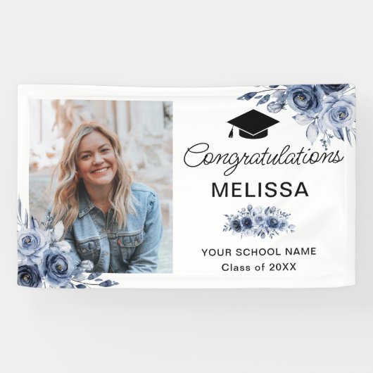 ネイビーブルーの花おめでとう 横断幕 (横)