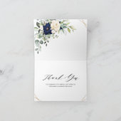 ネイビーブルーの花とグリーンの幾何学的な結婚式 サンキューカード (内部)