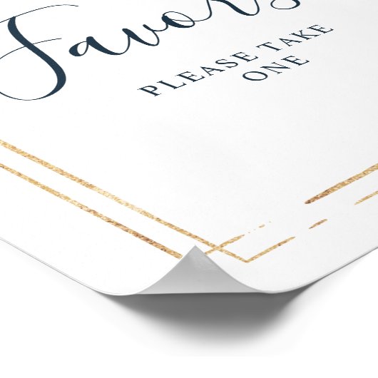 ネイビーブルーの花とゴールドフレームのシャワーフェイバーズサイン ポスター (角)