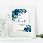 ネイビーブルーの花とゴールドフレームのシャワーフェイバーズサイン ポスター