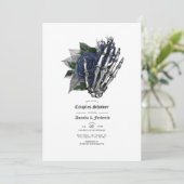 ネイビーブルーの花とドクロのゴシック カップルシャワー 招待状 (スタンド正面)
