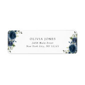 ネイビーブルーの花と緑、ボヘミア、結婚式前祝い ラベル (正面)