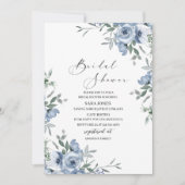 ネイビーブルーの花と葉ブライダルシャワー 招待状 (正面)