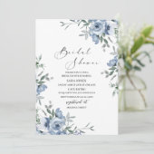 ネイビーブルーの花と葉ブライダルシャワー 招待状 (スタンド正面)