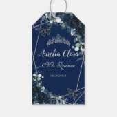ネイビーブルーの花と蝶のケンカ15歳の誕生日 ギフトタグ (裏面)