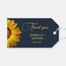 ネイビーブルーの花に黄色の花の背景モノグラム ギフトタグ