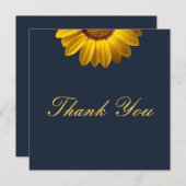 ネイビーブルーの花に黄色の花の背景モノグラム サンキューカード (正面/裏面)