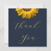 ネイビーブルーの花に黄色の花の背景モノグラム サンキューカード (正面)