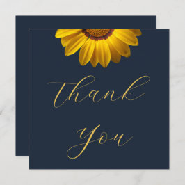 ネイビーブルーの花に黄色の花の背景モノグラム サンキューカード