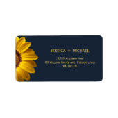 ネイビーブルーの花に黄色の花の背景モノグラム ラベル (正面)