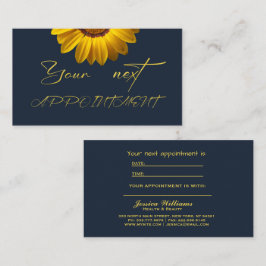 ネイビーブルーの花に黄色の花の背景モノグラム 予約カード