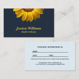 ネイビーブルーの花に黄色の花の背景モノグラム 予約カード
