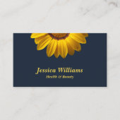 ネイビーブルーの花に黄色の花の背景モノグラム 予約カード (正面)