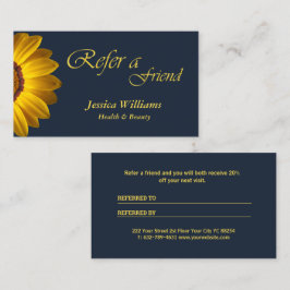 ネイビーブルーの花に黄色の花の背景モノグラム 紹介カード