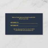 ネイビーブルーの花に黄色の花の背景モノグラム 紹介カード (裏面)