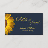 ネイビーブルーの花に黄色の花の背景モノグラム 紹介カード (正面)