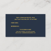 ネイビーブルーの花に黄色の花の背景モノグラム 紹介カード (裏面)