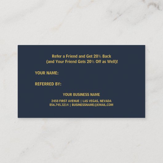 ネイビーブルーの花に黄色の花の背景モノグラム 紹介カード (裏面)