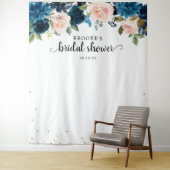 ネイビーブルーの花のウェディングシャワーの写真用背景 タペストリー (インサイチュ)