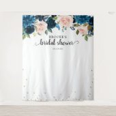 ネイビーブルーの花のウェディングシャワーの写真用背景 タペストリー (正面)